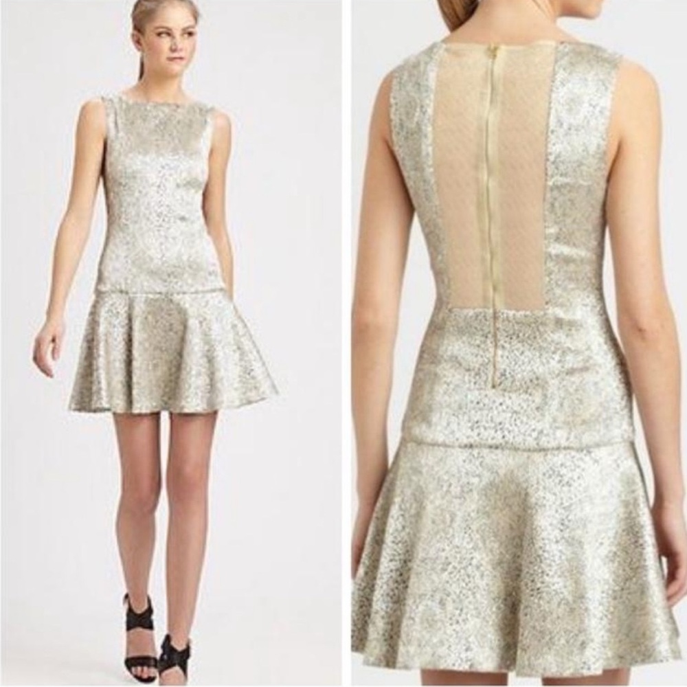 Alice + Olivia Lora Drop Waist Metallic Mini Dress.